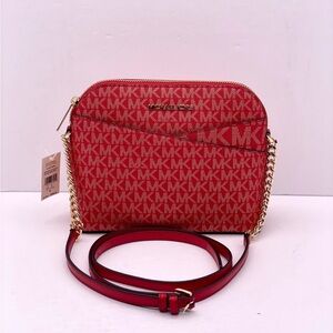 MICHAEL KORS Metallic Dome Crossbody Bright Red Multi